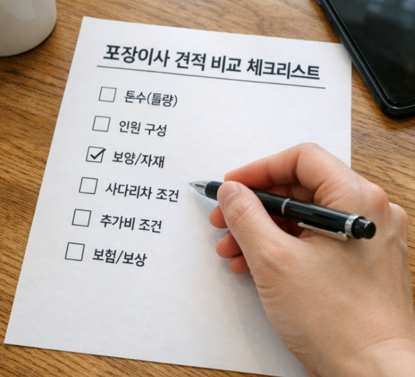 이사 견적서 항목을 체크리스트로 확인하는 모습