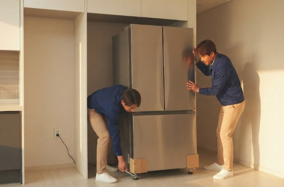이사업체 직원이 냉장고를 운반하는 모습
